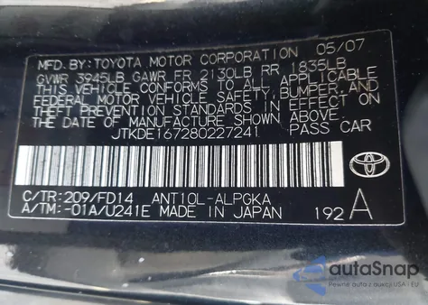 2008 Scion Tc из США, поврежденный, VIN JTKDE167280227241